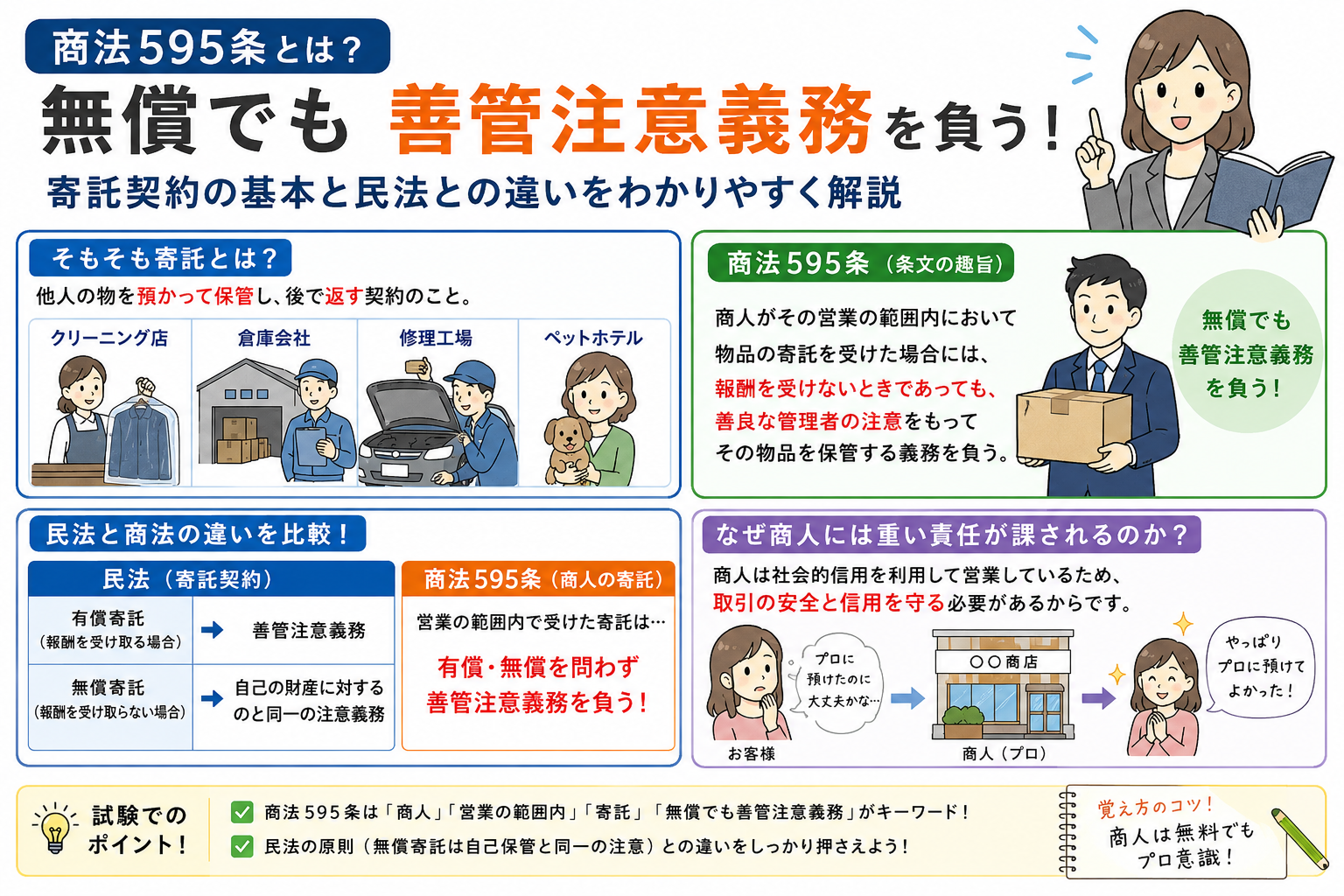 投稿についてもっと詳しく 商法595条とは？無償でも善管注意義務を負う？寄託契約との違いを行政書士試験向けに徹底解説