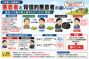 投稿についてもっと詳しく 【行政書士試験】悪意者と背信的悪意者の違いとは？民法177条の第三者をわかりやすく解説